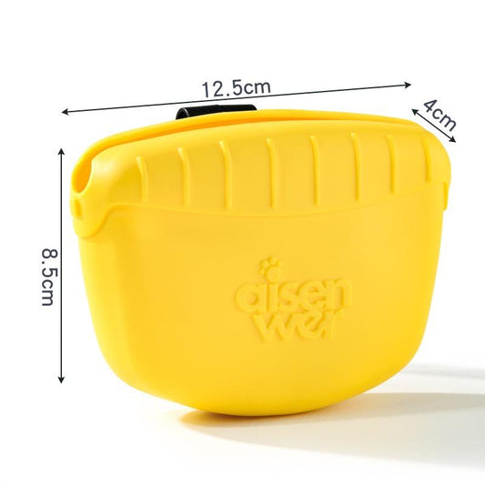 Yellow portable pet treat pouch for easy access to rewards during training sessions