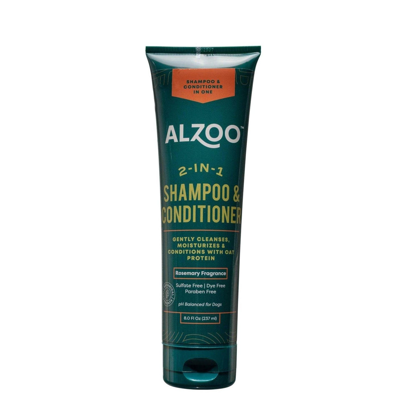 Alzoo 2-in-1 plant-based dog shampoo and conditioner with rosemary fragrance in green tube