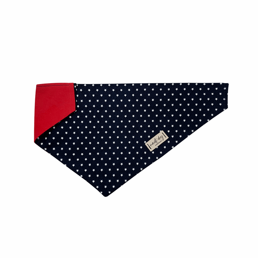 Nauti-dog Handmade Dog Bandana in Navy with White Stars, a stylish American flag dog accessories option