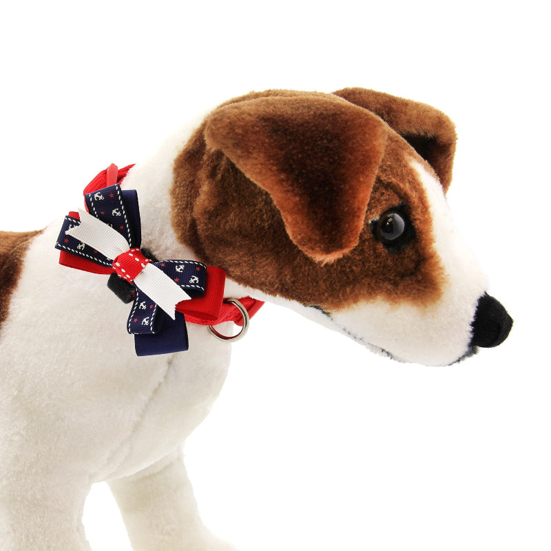 Anchor Red White & Blue Bow Pet Collar Attachment