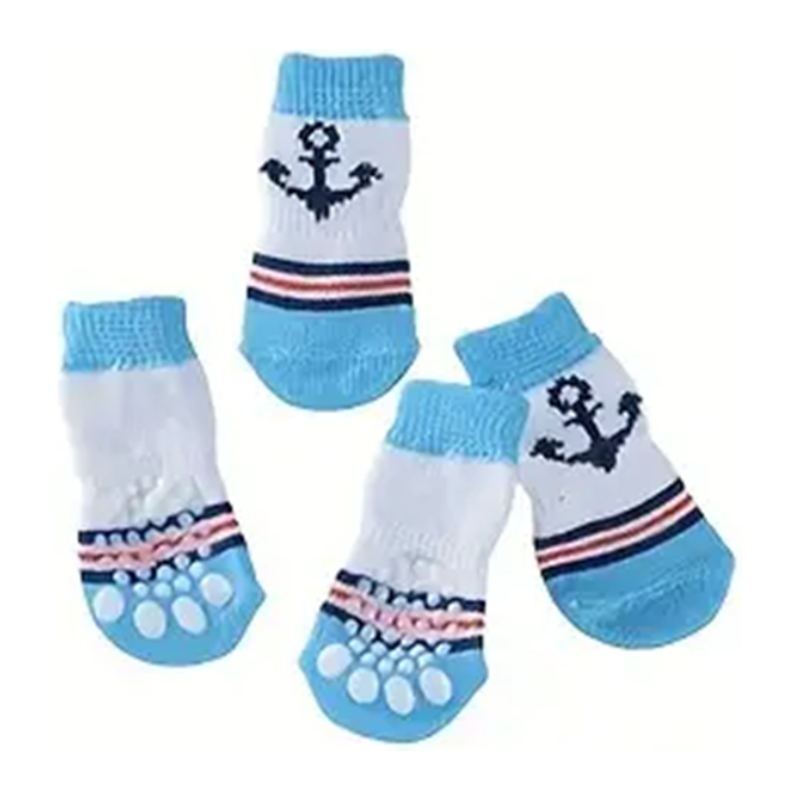 Anchor Blue Non-Skid Bottom Warm Pet Socks - 4pc