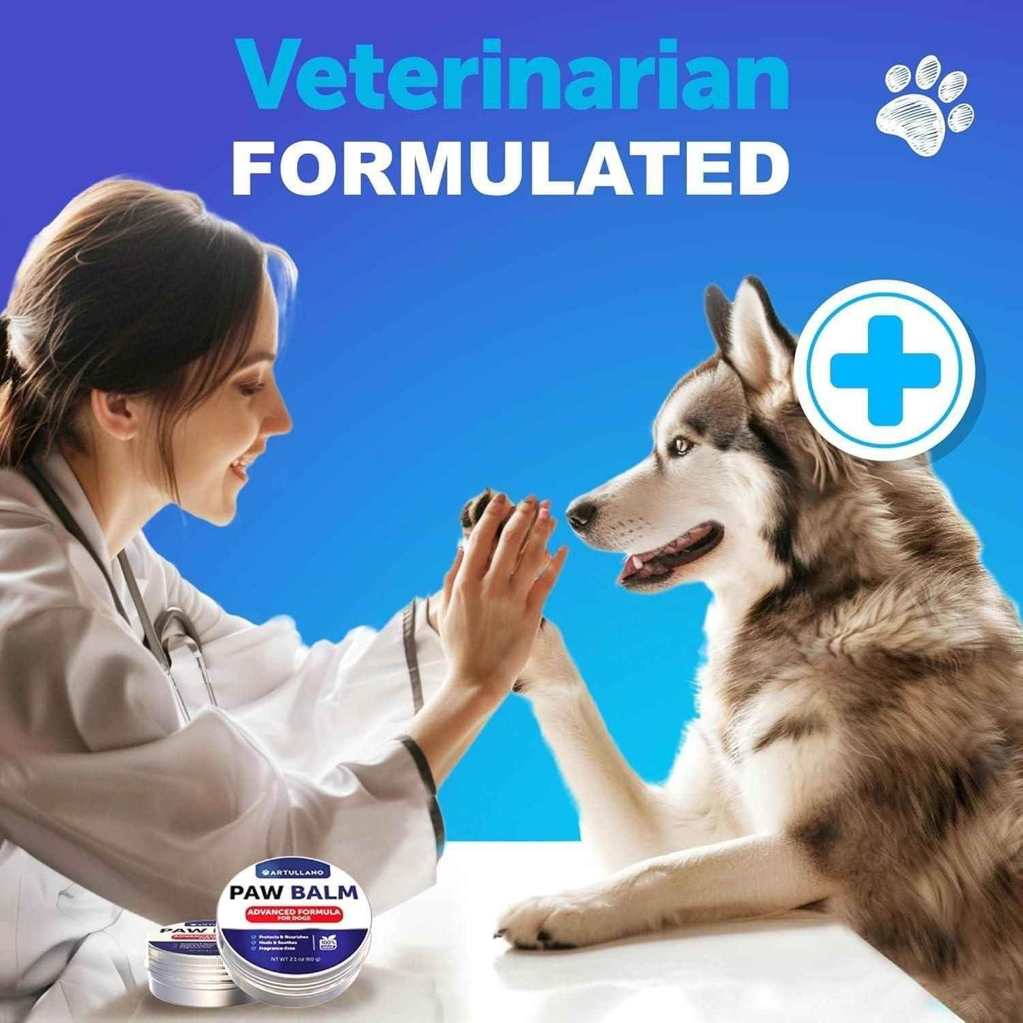 Veterinarian formulated royal paw moisturizer for cats and dogs with paw balm and happy husky