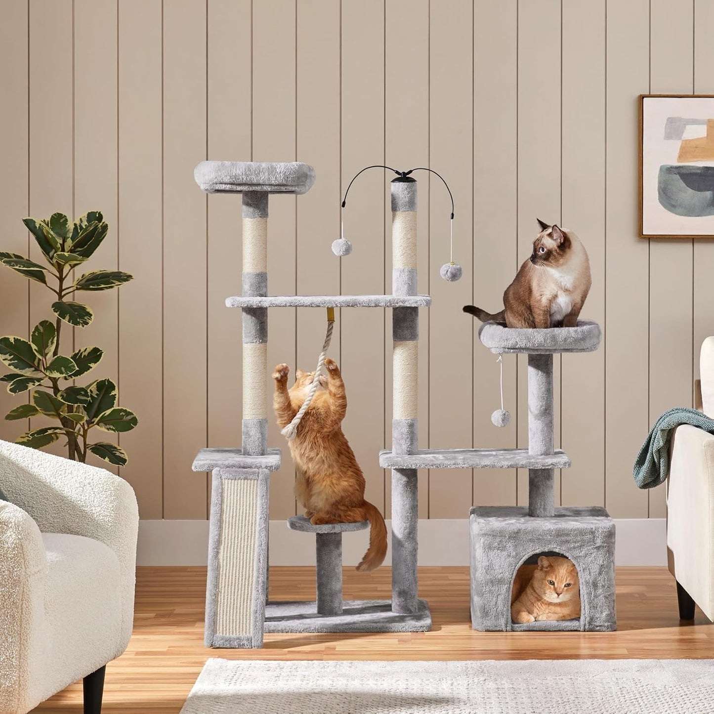Rotatable Cat Tree 53.5 Inch Multi-Level