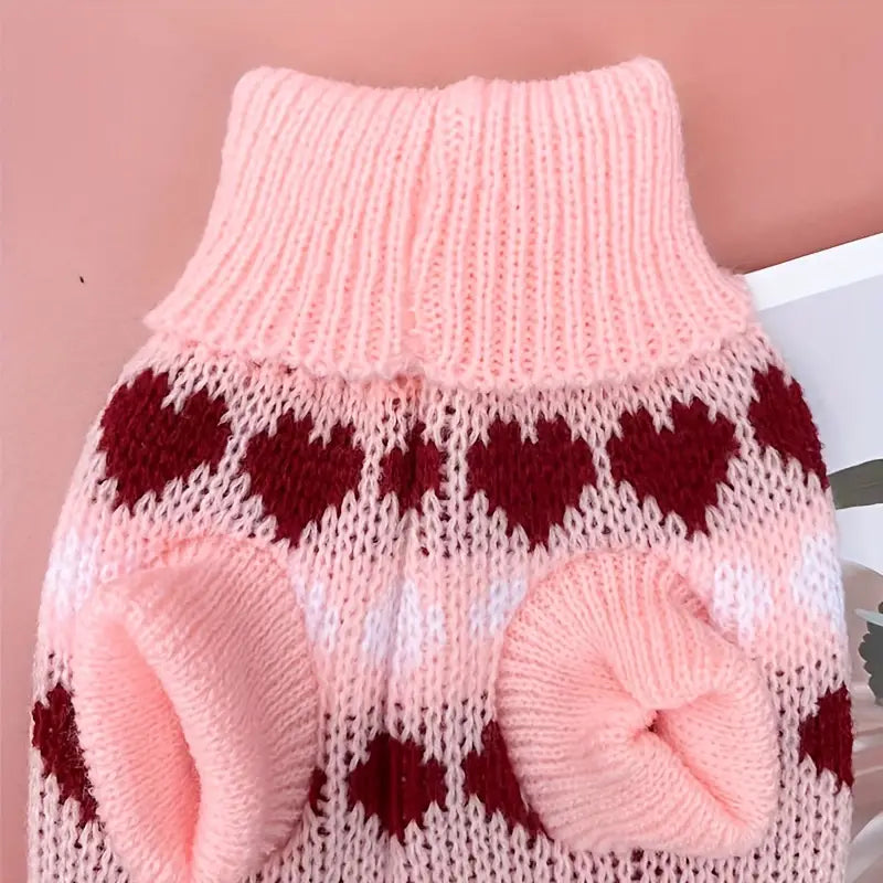 Hearts Knit Pullover Turtleneck Pink Pet Sweater
