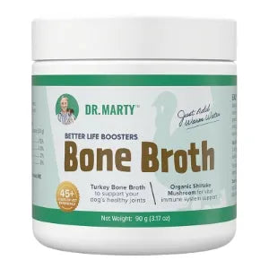 Better Life Boosters Bone Broth powder by Dr. Marty in a vibrant packaging, perfect pet vitamins & supplements for your fu...