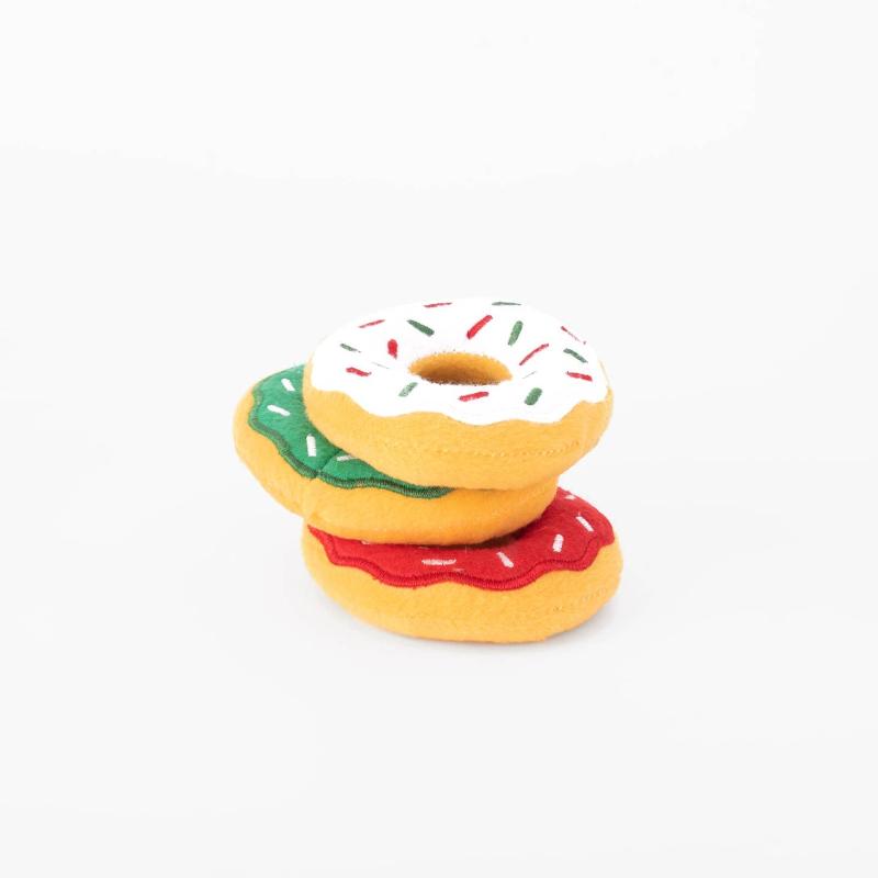 Holiday Christmas Miniz Donutz Plush Squeaky Dog Toy Set - 3Pk