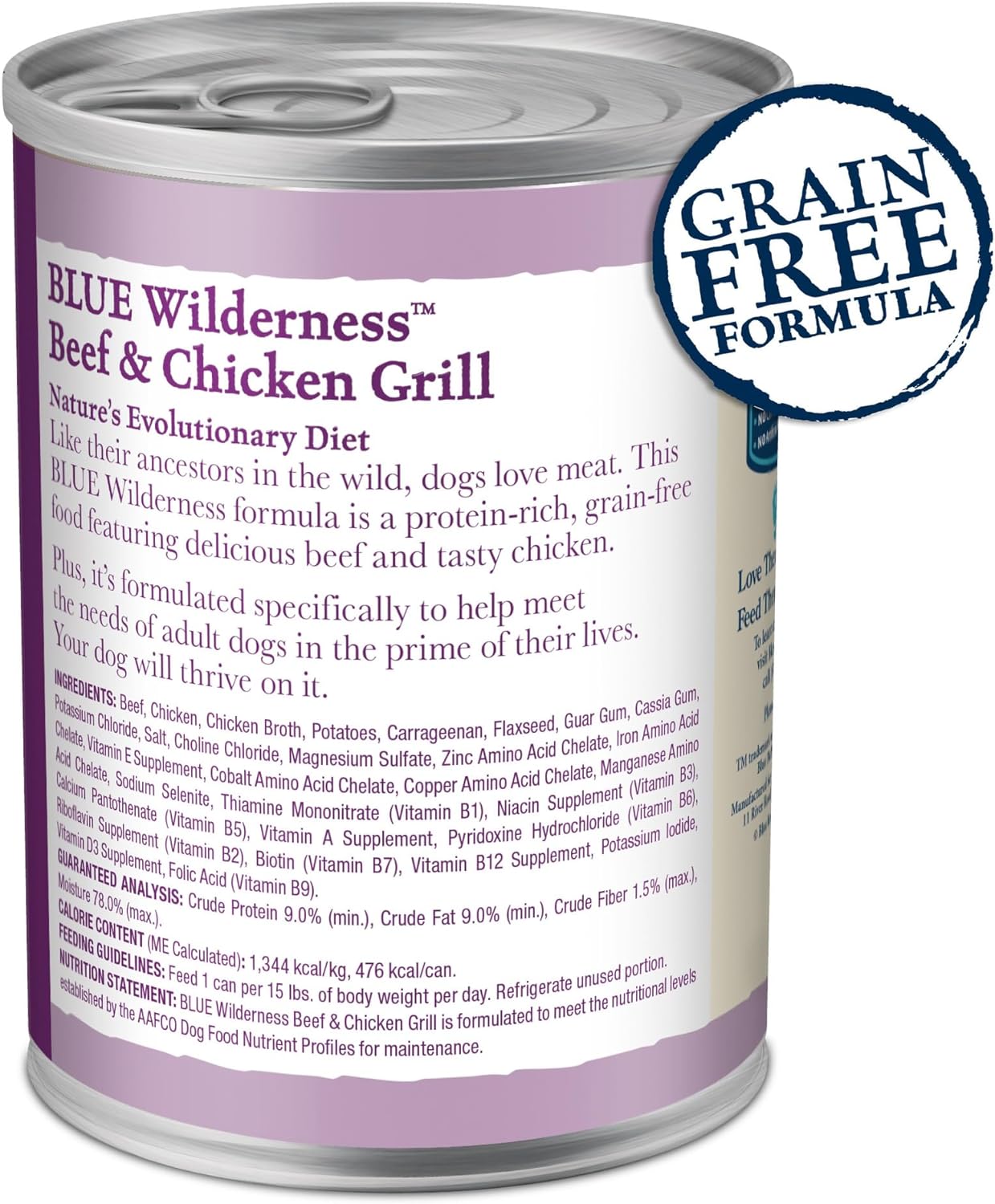 Blue Buffalo Wilderness Adult Grain - Free Beef & Chicken Grill Wet Dog Can (12.5oz) - Blue Buffalo Wet Dog Food - The Family Pet