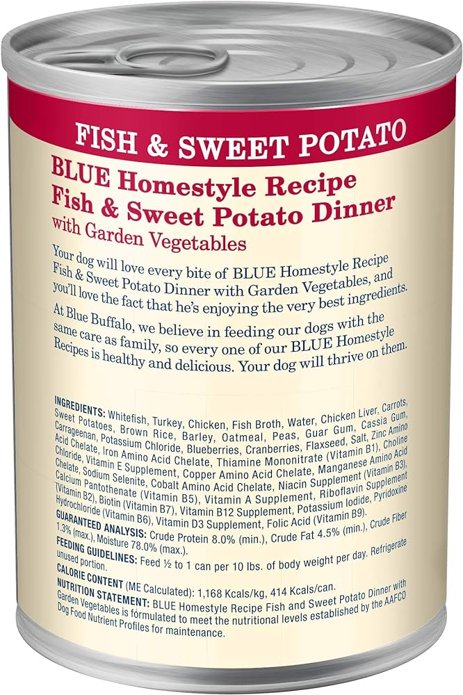 Blue Buffalo Adult Homestyle Fish & Sweet Potato with Garden Vegetables Wet Dog Cans (12.5oz) - Wet Dog Food - The Family Pet