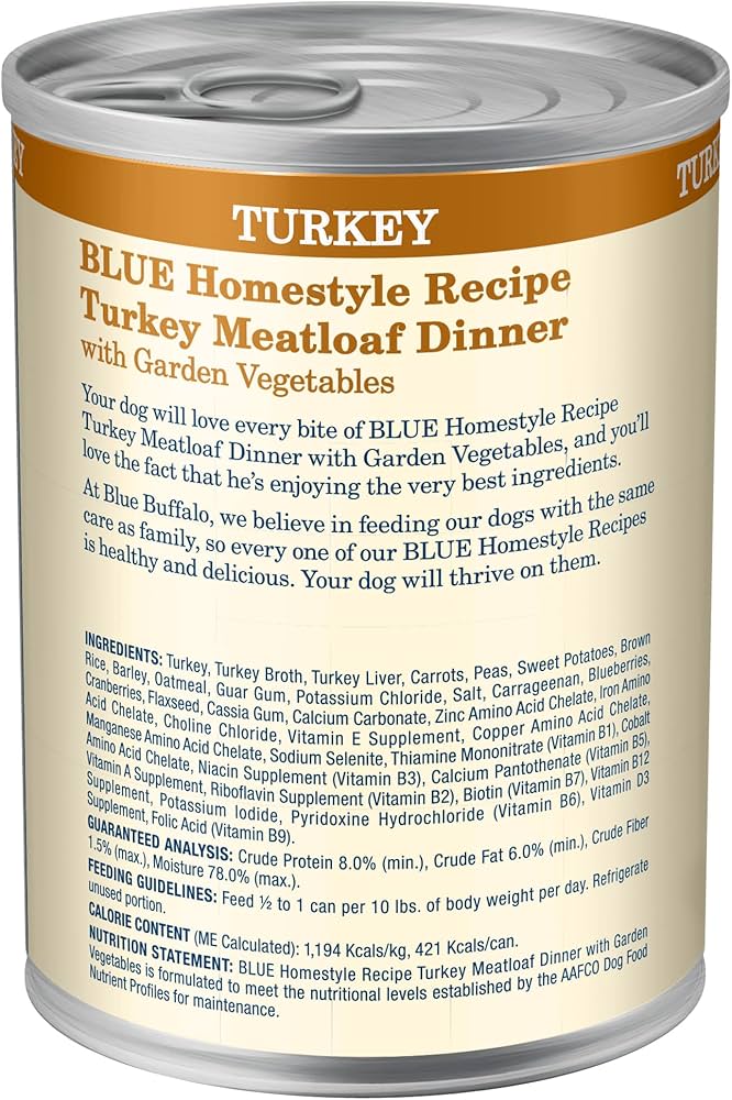 Blue Buffalo Adult Homestyle Turkey Meatloaf with Garden Vegetables Wet Dog Cans (12.5oz) - Wet Dog Food - The Family Pet