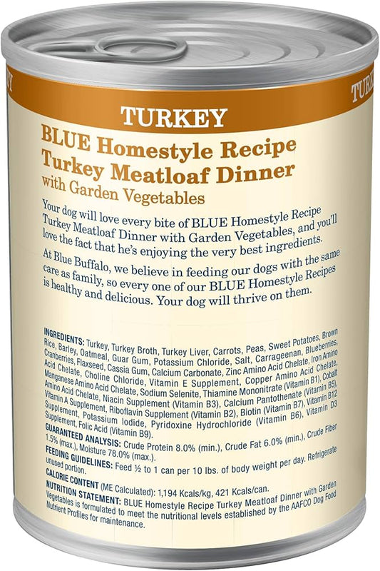 Blue Buffalo Adult Homestyle Turkey Meatloaf with Garden Vegetables Wet Dog Cans (12.5oz)