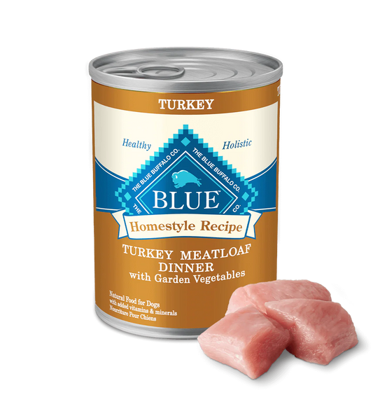 Blue Buffalo Adult Homestyle Turkey Meatloaf with Garden Vegetables Wet Dog Cans (12.5oz) - Wet Dog Food - The Family Pet