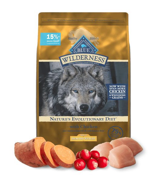 Blue Buffalo Wilderness Adult Healthy Weight Chicken with Wholesome Grains Dry Dog Food (24lb) - Blue Buffalo Dry Dog Food - The Family Pet