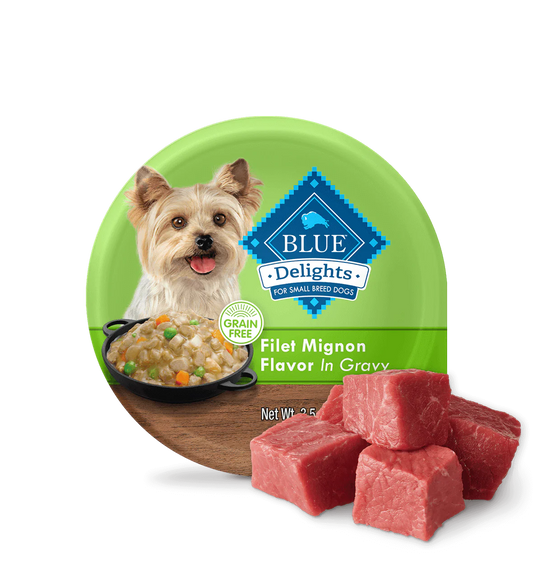 Blue Buffalo Blue Delights Small Breed Adult Dog Filet Mignon Flavor in Hearty Gravy Wet Dog Food (3.5oz) - Blue Buffalo Wet Dog Food - The Family Pet