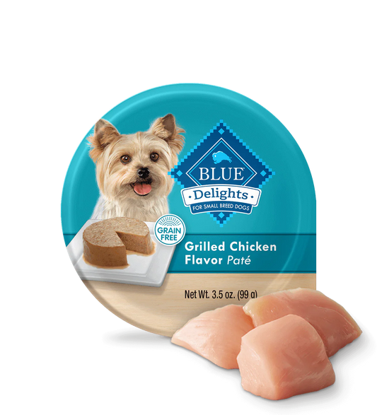 Blue Buffalo Delights Small Breed Adult Dog Grilled Chicken Pate Flavor in Savory Juices Wet Dog Food (3.5oz) - Blue Buffalo Wet Dog Food - The Family Pet