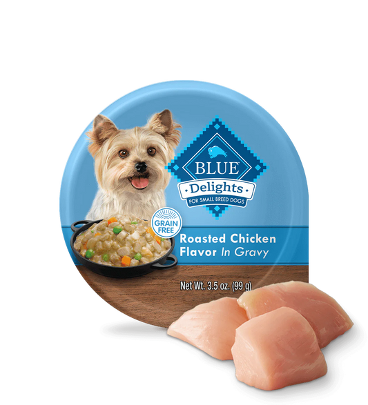Blue Buffalo Blue Delights Small Breed Adult dog Rotisserie Chicken Flavor in Hearty Gravy Wet Dog Food (3.5oz) - Blue Buffalo Wet Dog Food - The Family Pet