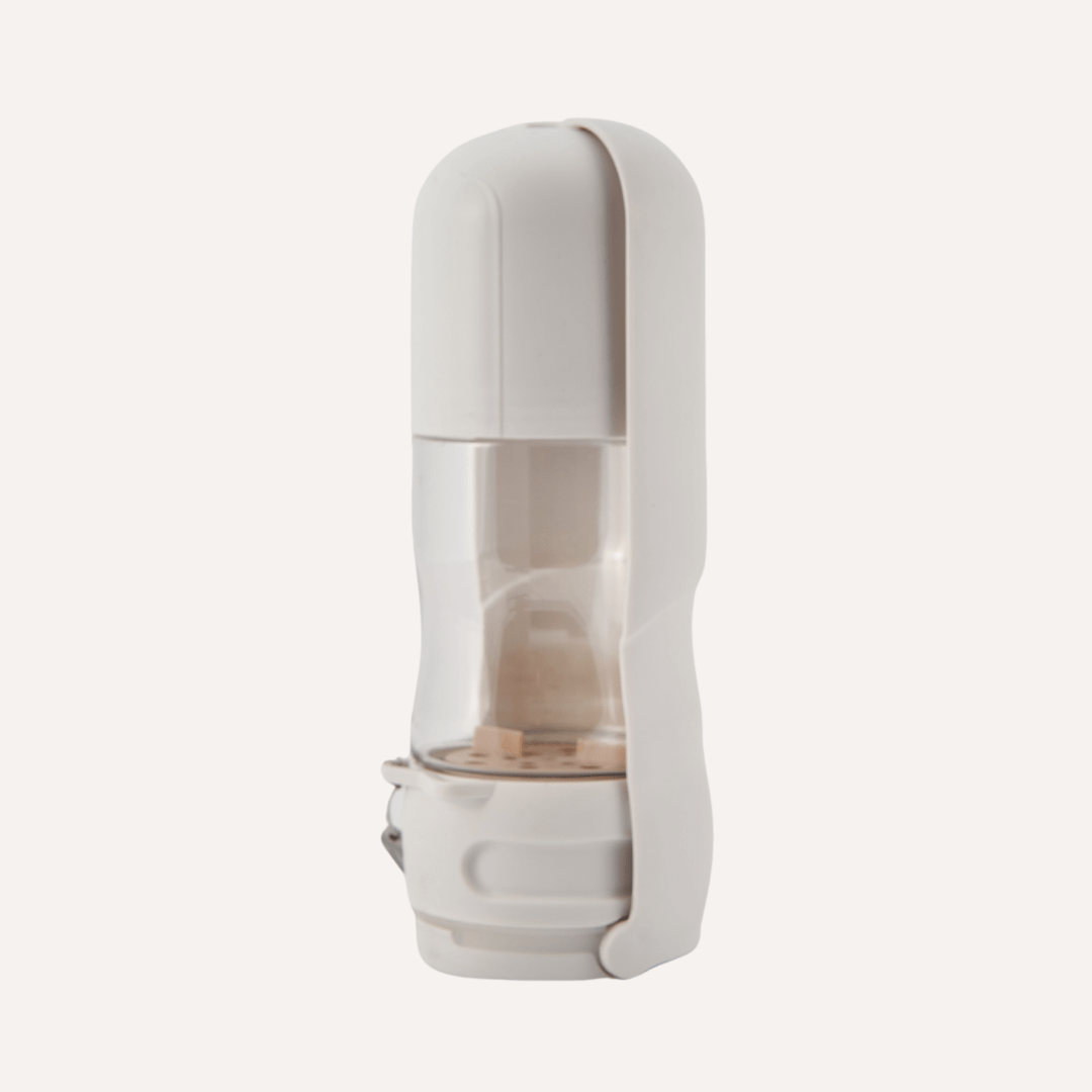 Travel Dog Water Bottle with Treat Holder โ Leakproof & BPA - Free 350mL - Walk Accessories - Tilley + Me - Bone White (get it?) - pet - water - bottle - bone - white