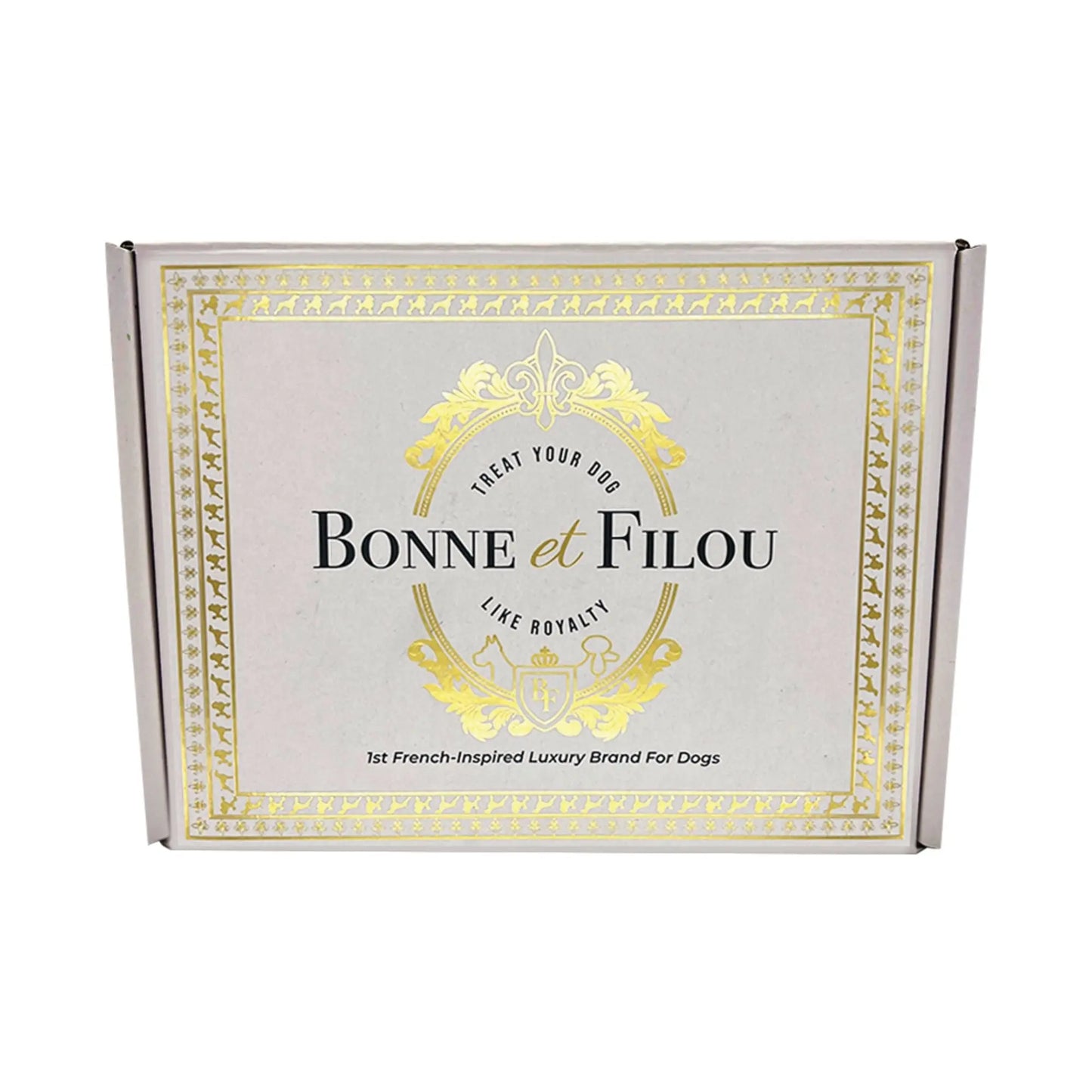 Bonne et Filou luxury dog treats box featuring French-inspired packaging from Purrfect Pet Kingdom