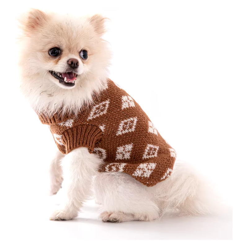 Patterned Turtleneck Dog Sweater - in Brown or Grey