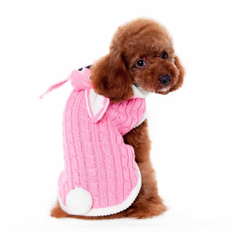 Cable Pink Bunny Hooded Dog Sweater - Only Available in Size XL and 2XL