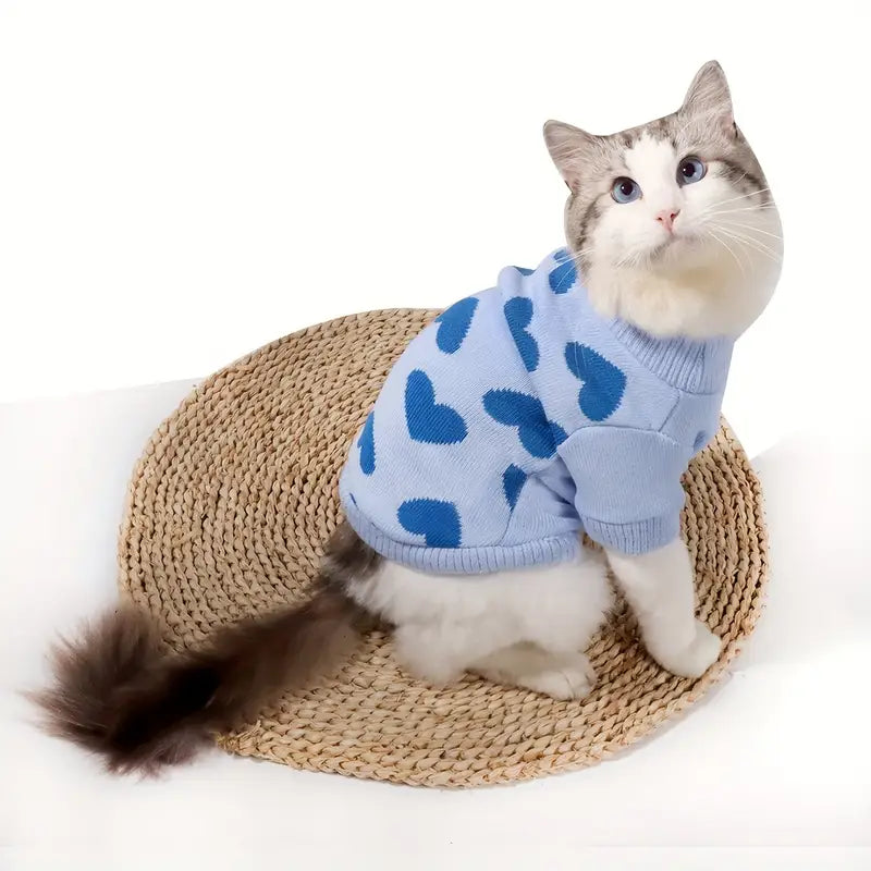 Lots of Blue Hearts Warm Turtleneck Pet Sweater