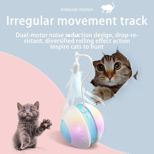 Pet Electric Toy Ball Feather Teaser Cat Stick Irregular