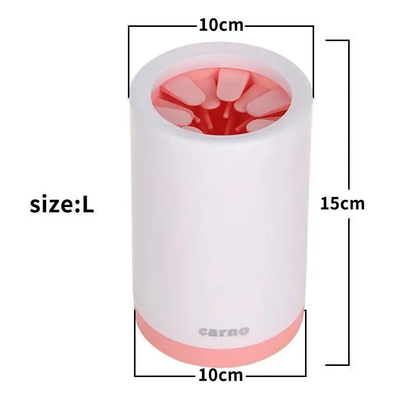 Purrfect Pet Kingdom Portable Paw Washer in white and pink with soft silicone brushes for cleaning pet paws