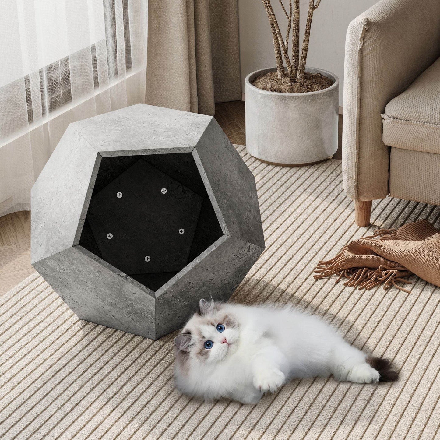 Purrfect Pet Kingdom Cat Side Table with Hidden Bed Cement Grey Purrfect Pet Kingdom