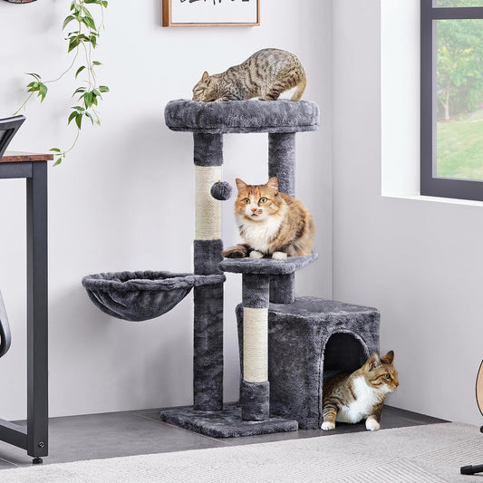 Purrfect Pet Kingdom cat tower for multiple cats with scratching posts and plush hammock