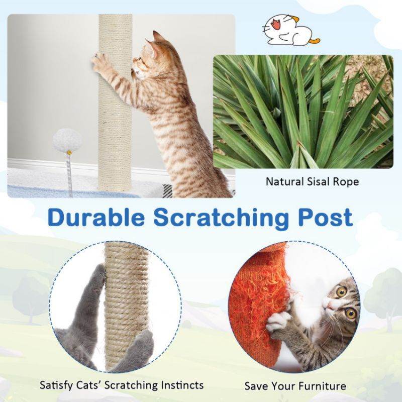 Purrfect Pet Kingdom cat tower with scratching posts featuring durable sisal rope to satisfy cats scratching instincts