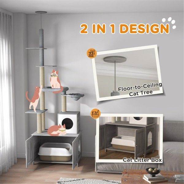 Purrfect Pet Kingdom Grey Cat Tree Tower with Multiple Levels Purrfect Pet Kingdom