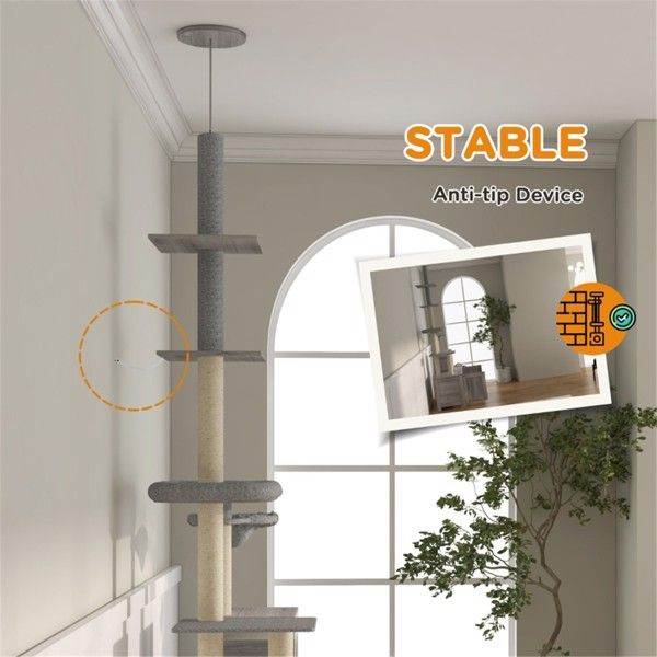 Purrfect Pet Kingdom Grey Cat Tree Tower with Multiple Levels Purrfect Pet Kingdom