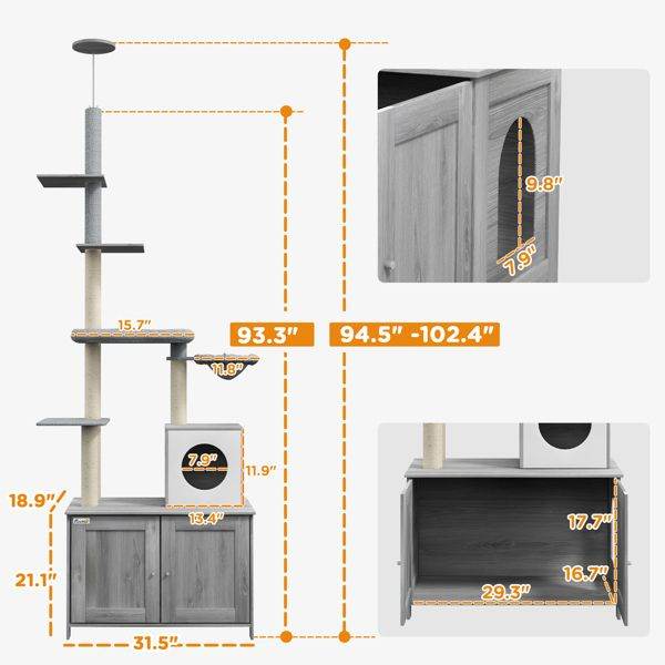 Purrfect Pet Kingdom Grey Cat Tree Tower with Multiple Levels Purrfect Pet Kingdom