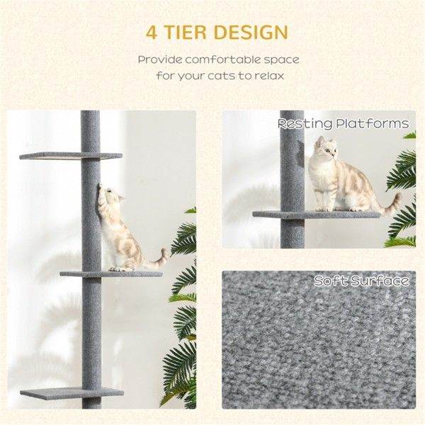 Purrfect Pet Kingdom Tall Grey Cat Tree with Multiple Platforms Purrfect Pet Kingdom