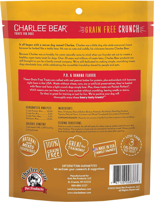 Charlee Bear Grain Free Crunch P.B & Banana Dog Treats (8oz) - Charlee Bear Crunchy Dog Treats - The Family Pet