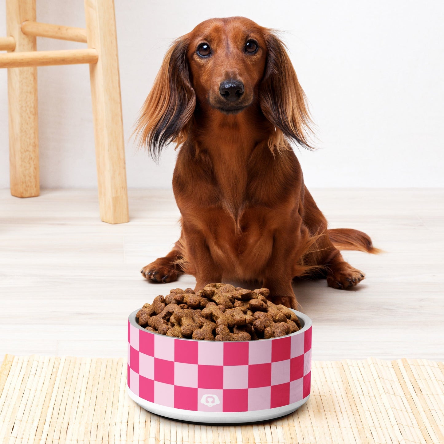 Checker Bubblegum Pink 32oz Dog Bowl - Dog Bowls & Feeders - Wuforia