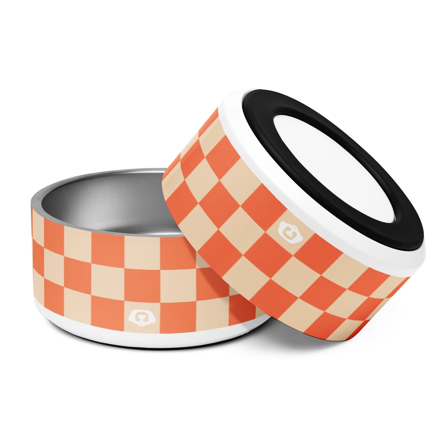 Checker Peachy Orange 32oz Dog Bowl - Dog Bowls & Feeders - Wuforia