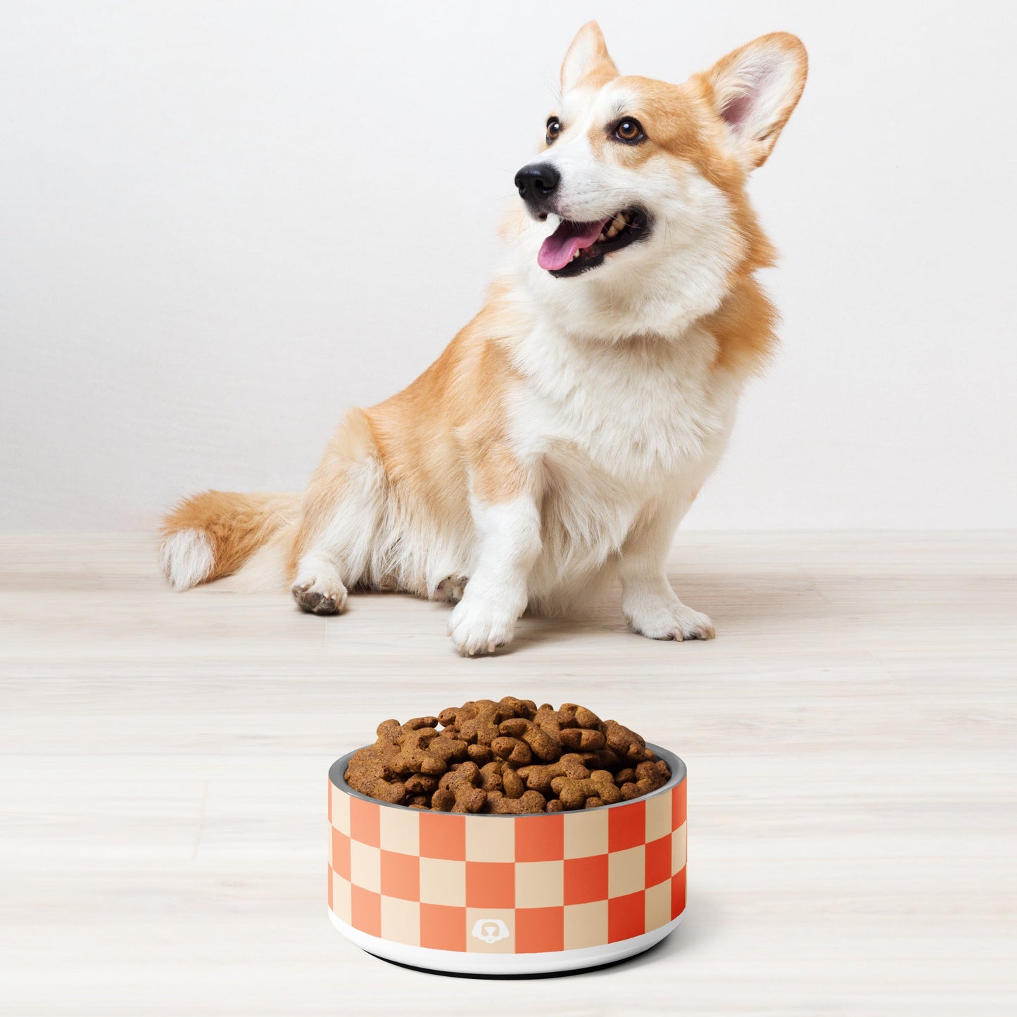Checker Peachy Orange 32oz Dog Bowl - Dog Bowls & Feeders - Wuforia