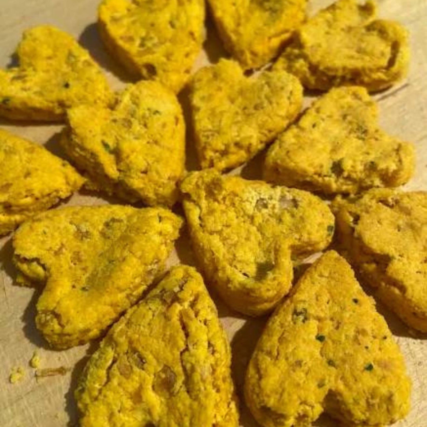 Heart-shaped chicken pet treats from The Family Pet made with natural ingredients