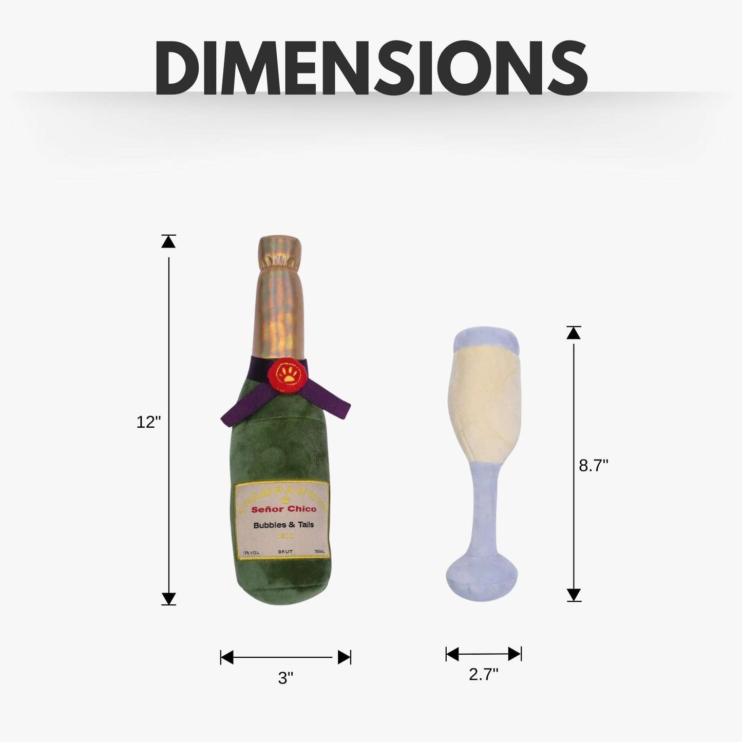 Champagne bottle dog plush toy with a soft texture for playful pups and fun fetch games