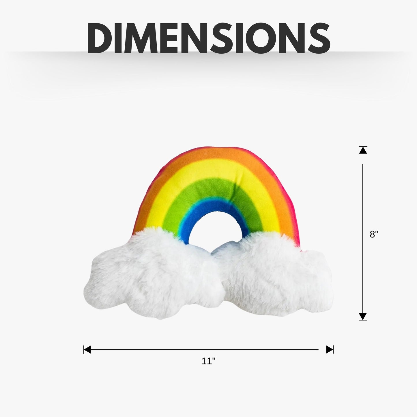Colorful magical dog toy for small dogs shaped like a rainbow with fluffy clouds