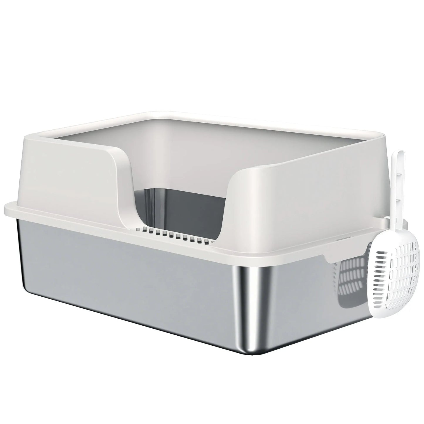 Cj Dropshipping - Stainless Steel Cat Litter Box - High-Sided Anti-Leak Pan - Stainless Steel Cat Litter Boxes