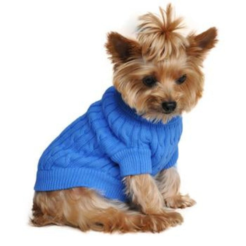 Combed 100% Cotton Cable Knit Dog Sweater - Riverside Blue