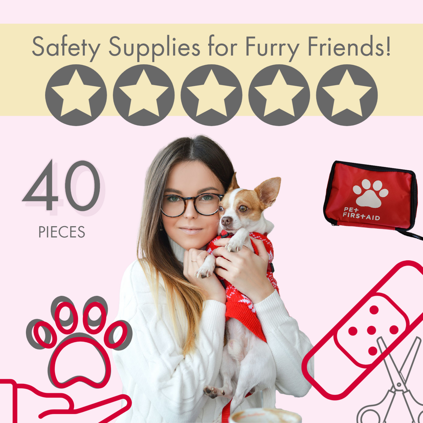 Comprehensive pet adventure first aid set with 40 pieces for keeping furry friends safe