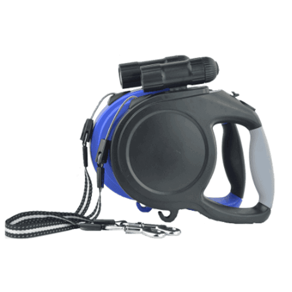 Purrfect Pet Kingdom blue and black durable pet leash for large dogs with retractable handle and dual clips