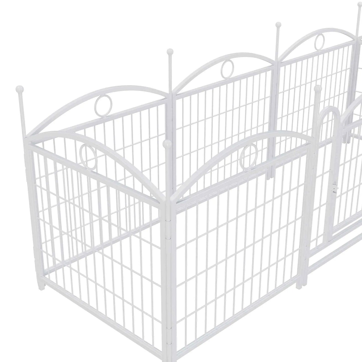 Purrfect Pet Kingdom white heavy duty indoor dog enclosure with decorative arch design and metal bars