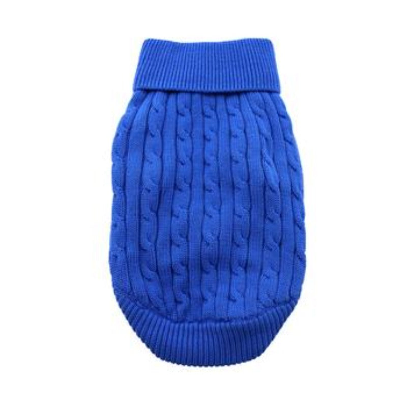 Combed 100% Cotton Cable Knit Dog Sweater - Riverside Blue
