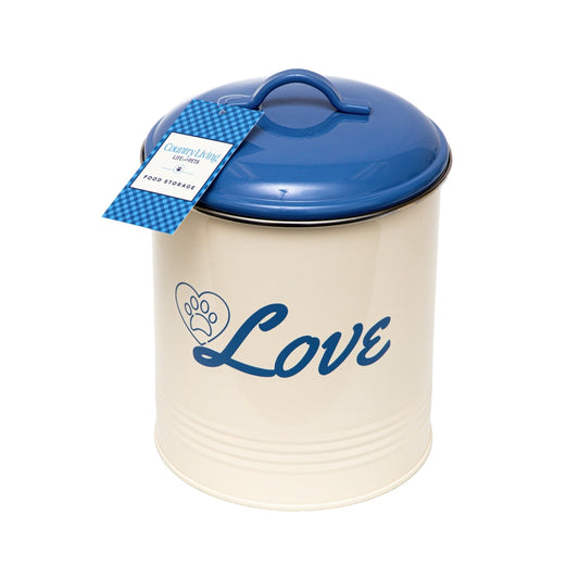 Country Living Dog Treat Jars with a Blue Lid and 'Love' Design for Storing Pet Treats