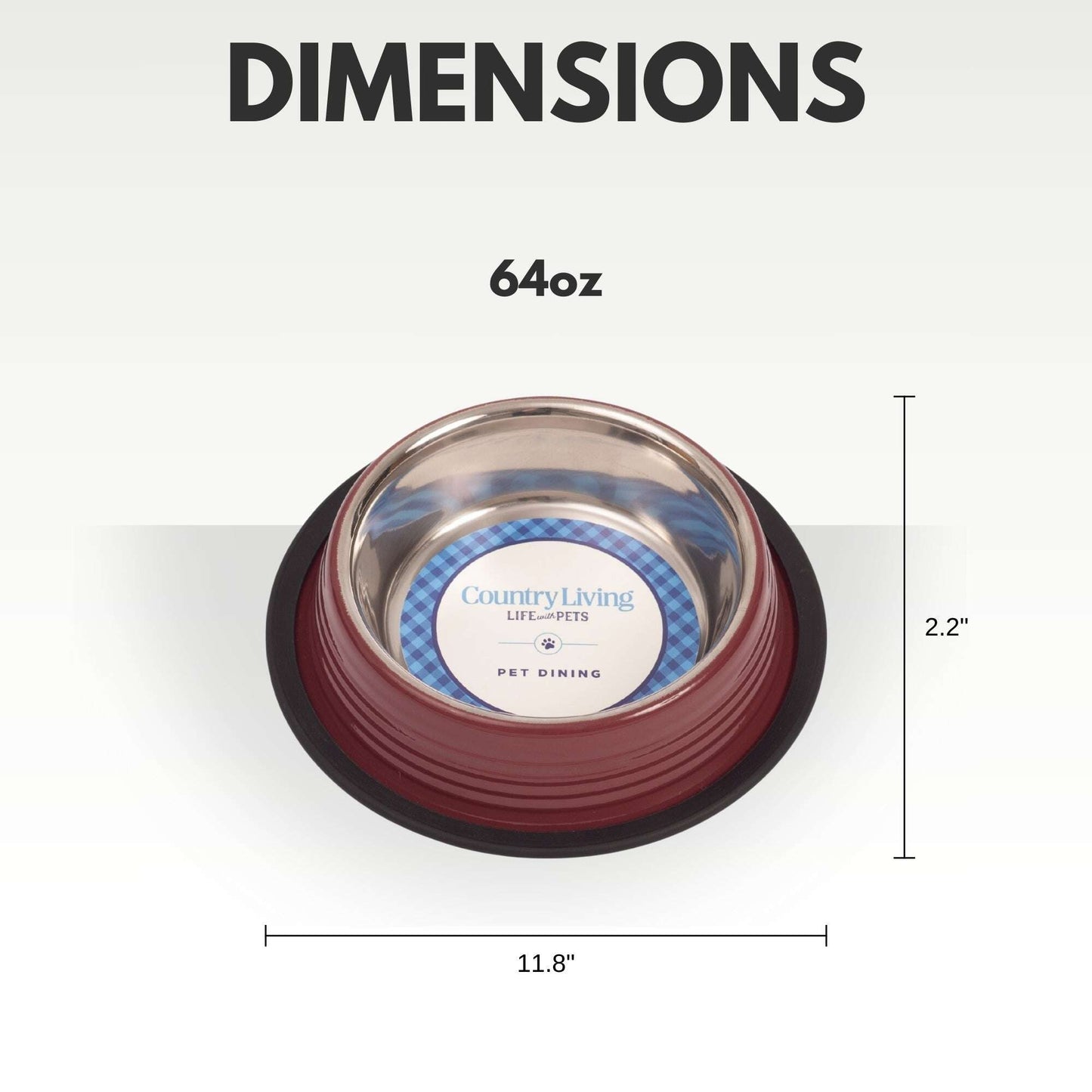 Non skid dog and cat bowls with 64oz capacity and 2.2 inch height from Purrfect Pet Kingdom