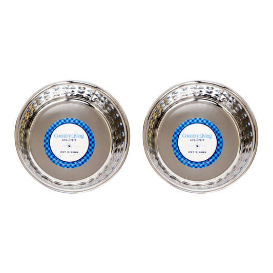 Dog Feeder Country Living Set of Hammered Stainless Steel - detail product image for dog feeder