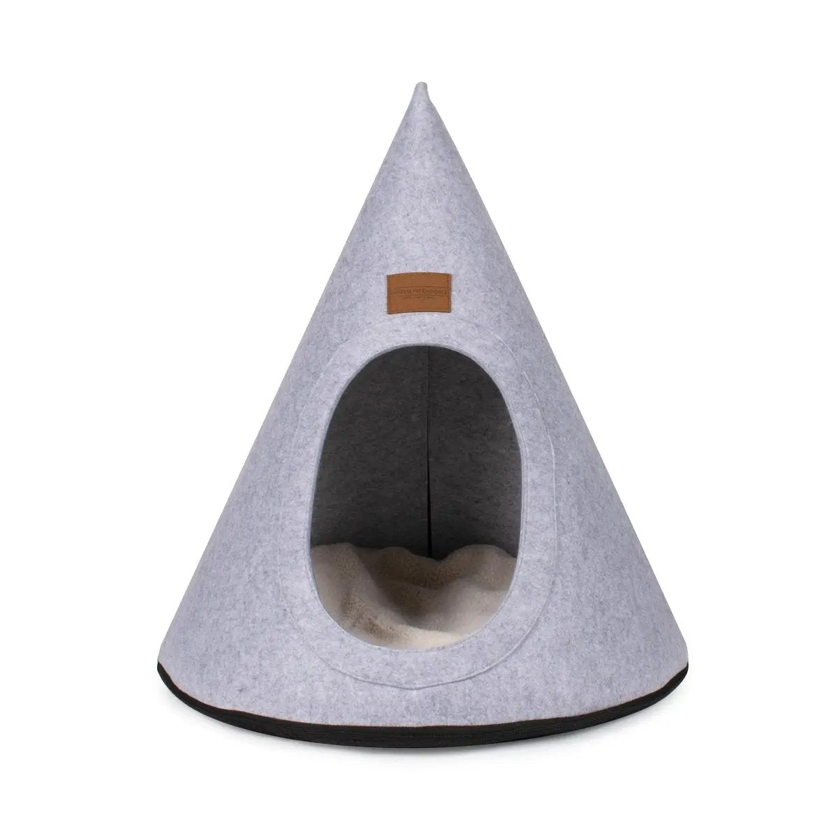 K9 Outdoors Cozy Hideaway Bed for Cats in Grey Felt with a Cone Shape and Soft Interior